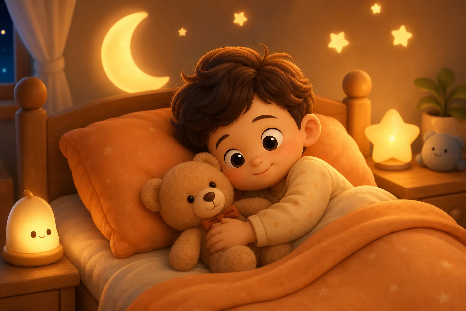 Child enjoying calm bedtime cartoons with KiDly