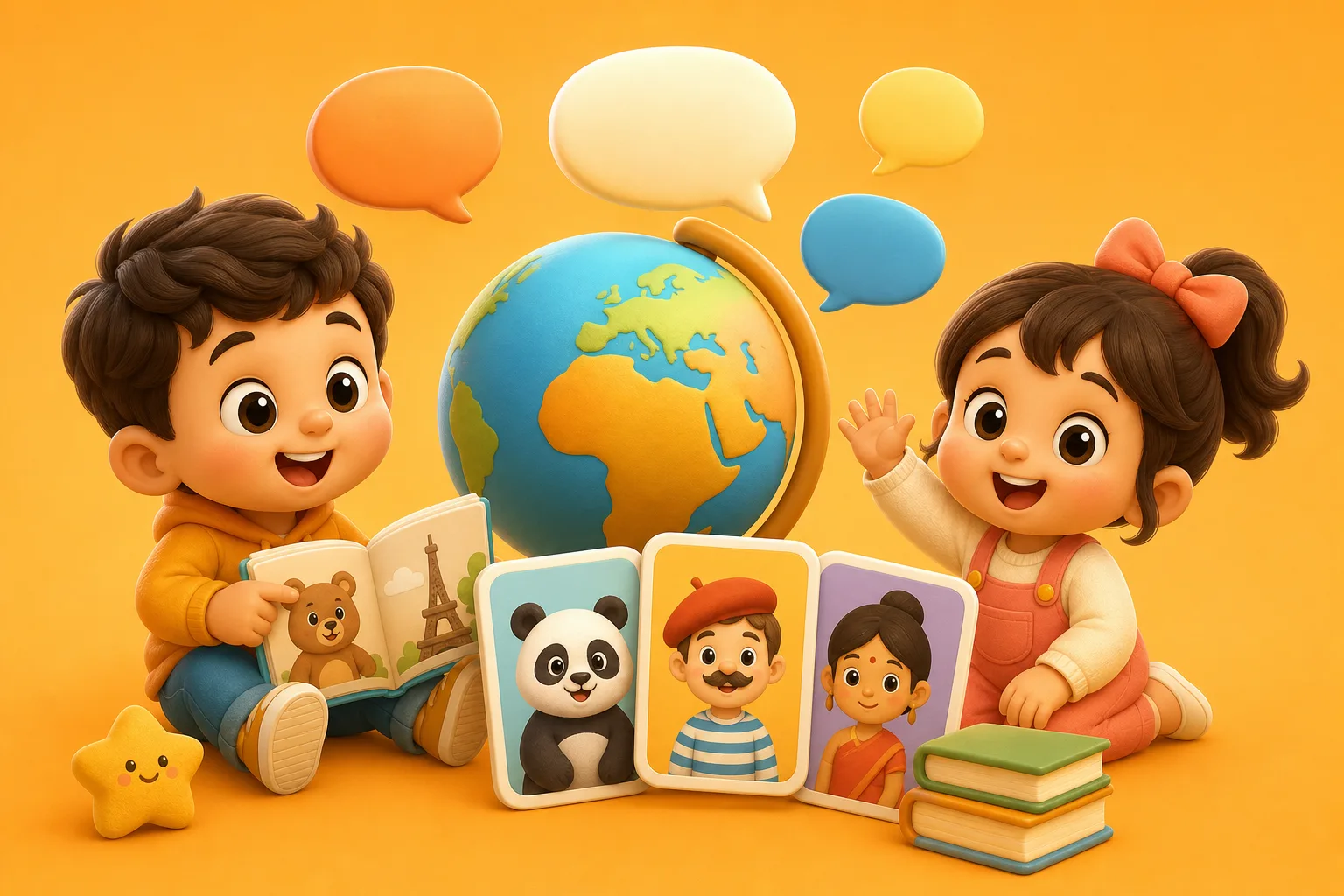 Child discovering first words and language with KiDly